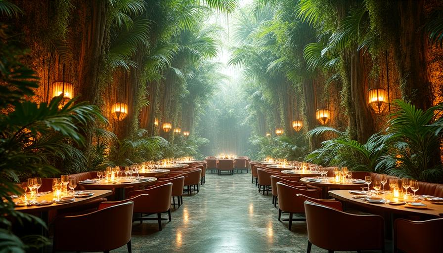 Interno del ristorante a tema foresta pluviale